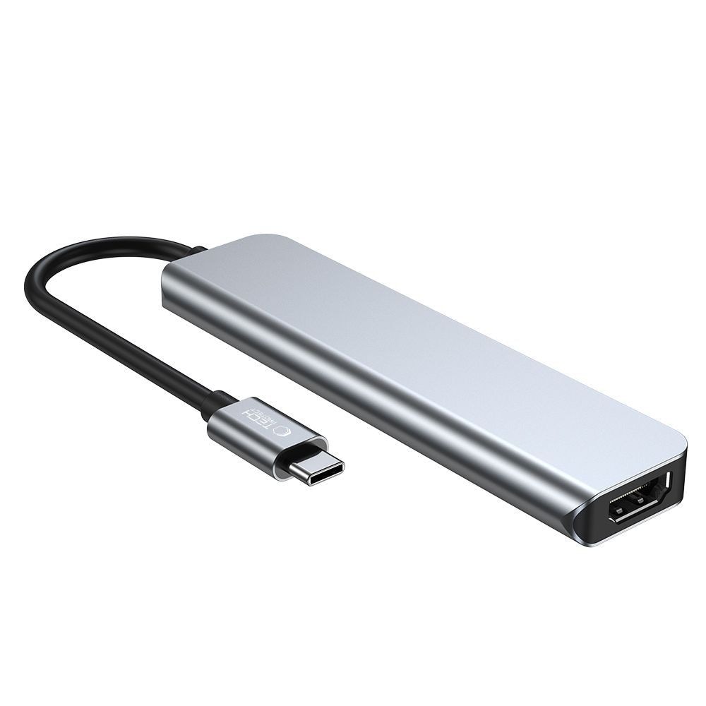 HUB Tech-Protect V4 6in1 USB-C/USB-A 3.0/2.0/HDMI/micro SD/TF/SD-card reader - gray