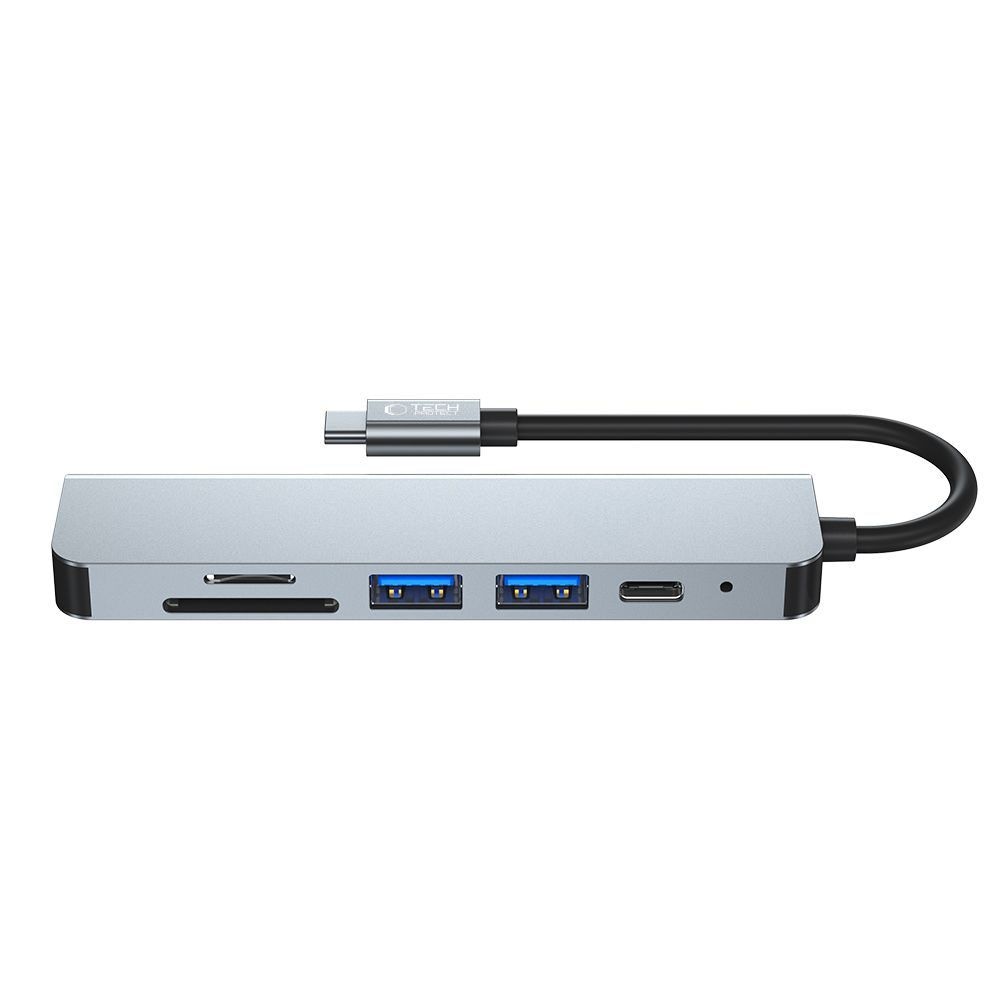 HUB Tech-Protect V4 6in1 USB-C/USB-A 3.0/2.0/HDMI/micro SD/TF/SD-card reader - gray