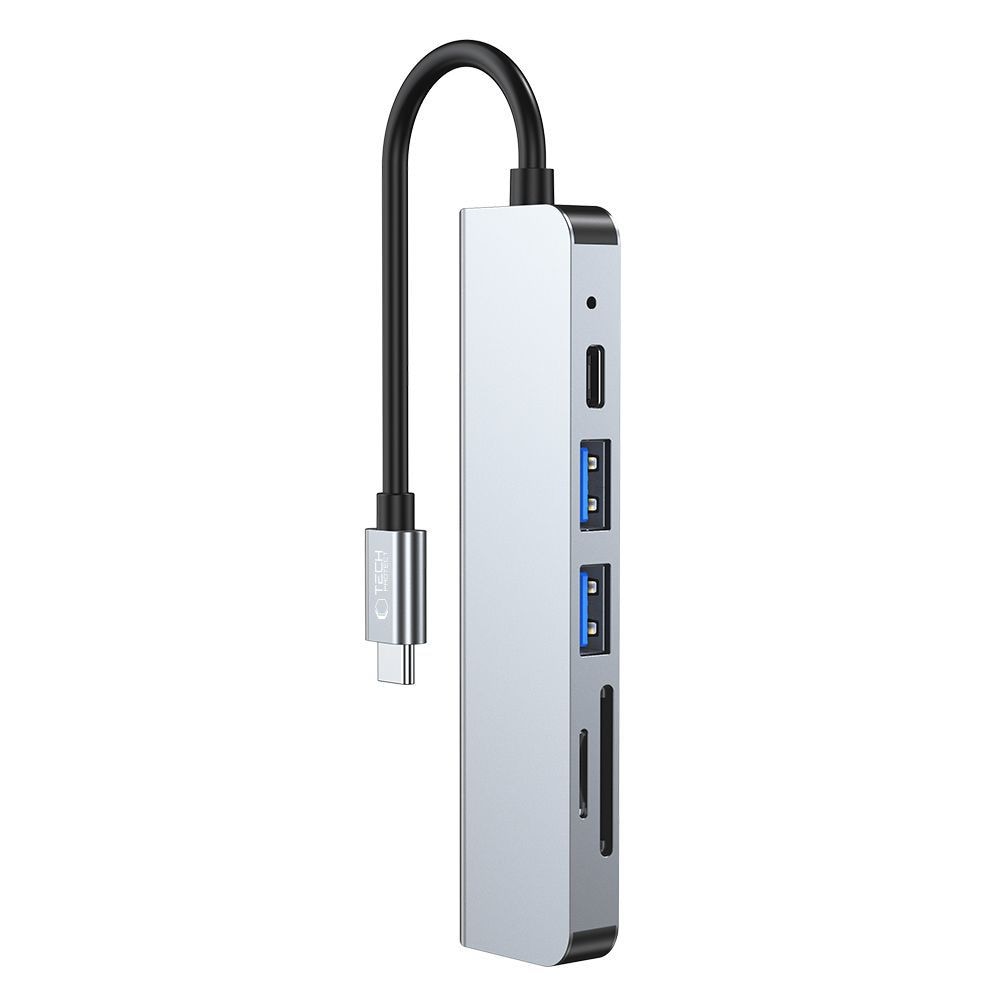HUB Tech-Protect V4 6in1 USB-C/USB-A 3.0/2.0/HDMI/micro SD/TF/SD-card reader - gray