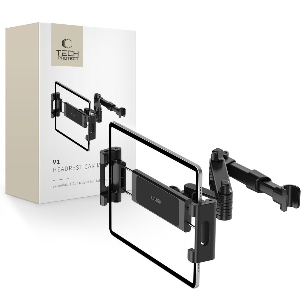 Tech-Protect V1 teleskopisk telefonholder til bilens nakkestøtte - sort