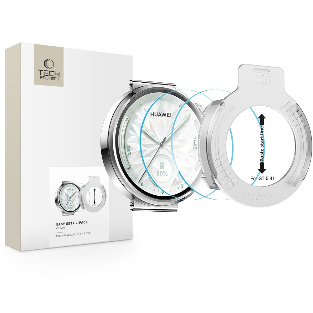 Tech-Protect Easy Set+ 2-pak hærdet glas til Huawei Watch GT 5 41 mm - transparent