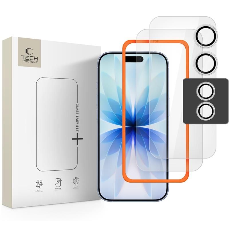 Tech-Protect Easy Set+ 3-pak hærdet glas til iPhone 17 - transparent