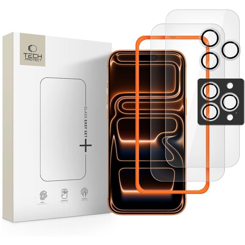 Tech-Protect Easy Set+ 3-pak hærdet glas til iPhone 16 Pro Max / 17 Pro Max - transparent