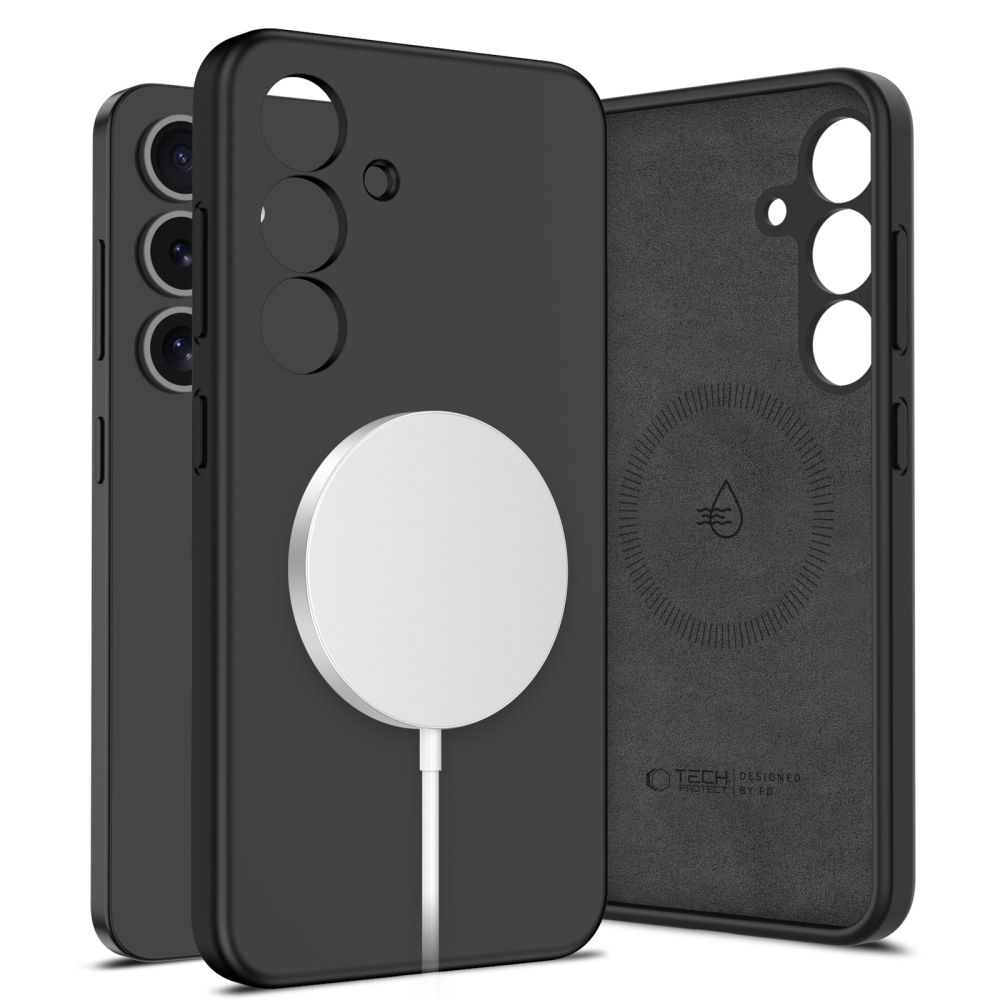 Tech-Protect MagSafe-etui i flydende silikone til Samsung Galaxy S25 - Sort
