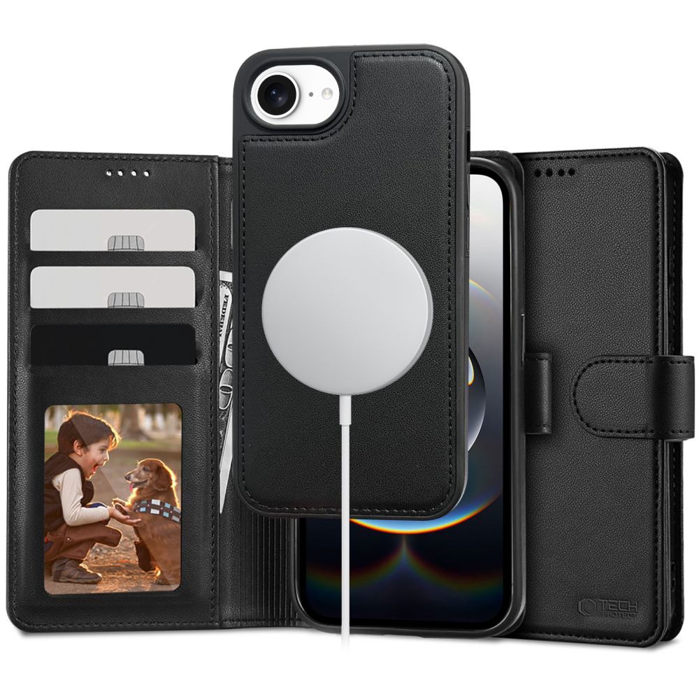 Tech-Protect Wallet MagSafe iPhone 16e-etui - mat sort