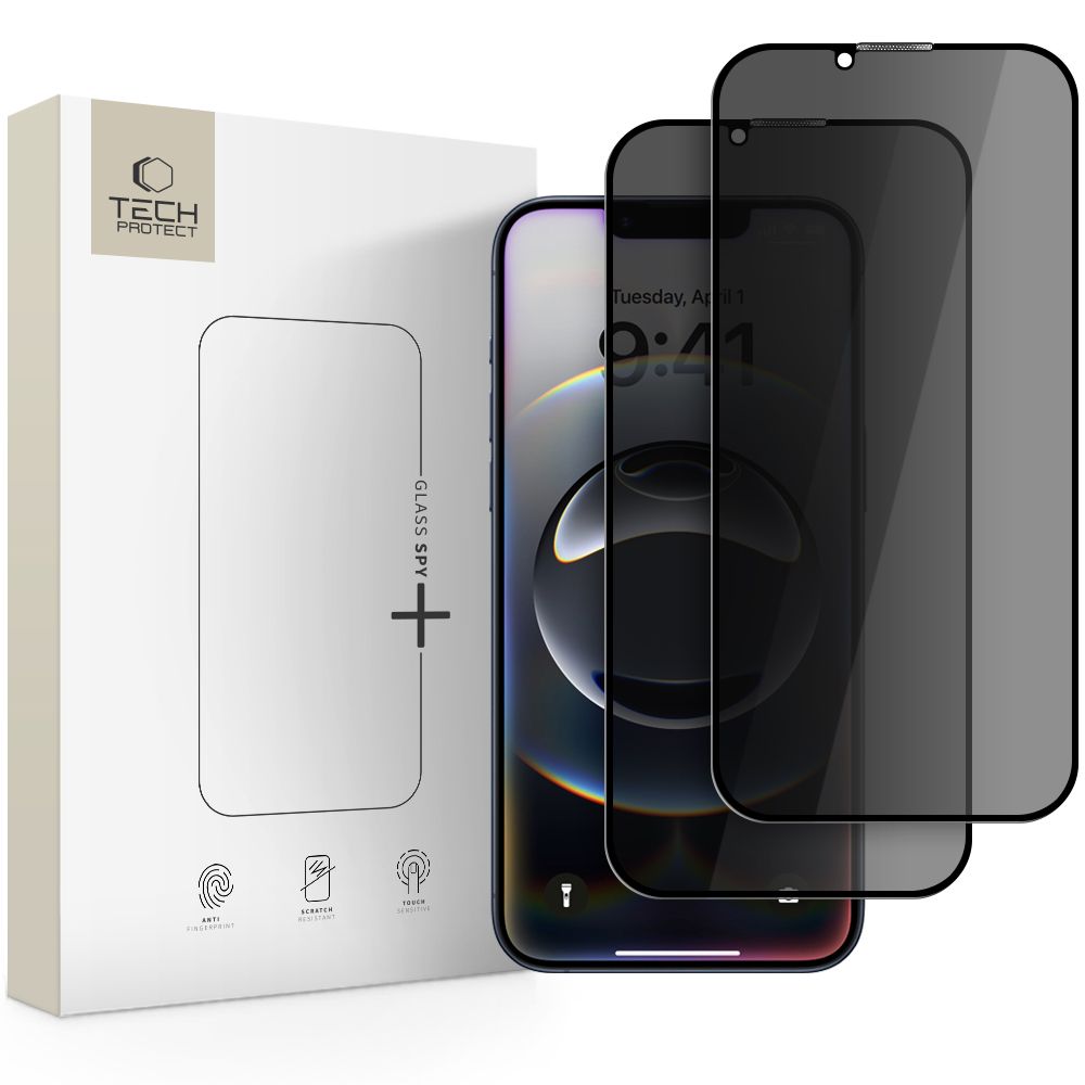 Tech-Protect Anti Spy Glass Pro+ 2-pak til iPhone 16e / 14 / 13 Pro / 13 - sort