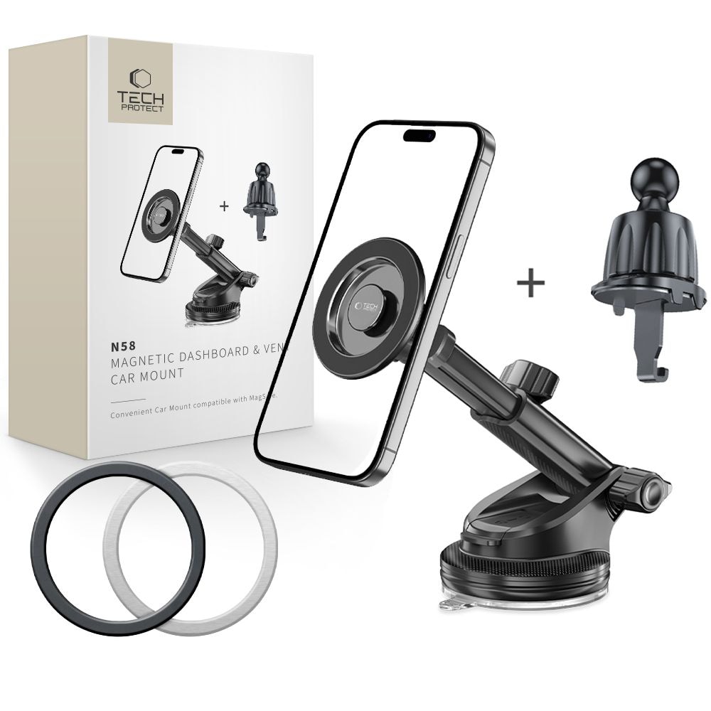 Tech-Protect N58 magnetisk MagSafe-bilholder til cockpit, forrude eller udluftning - sort