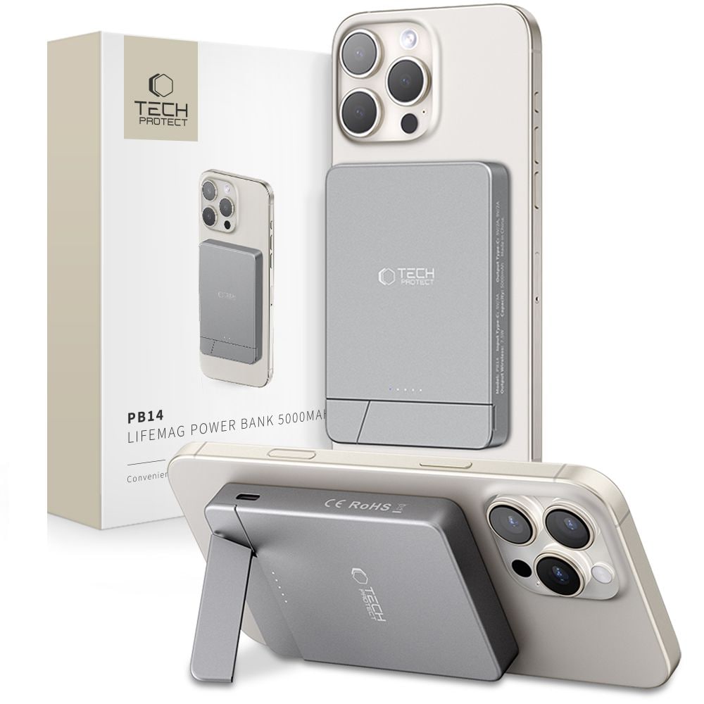Powerbank Tech-Protect PB14 LifeMag MagSafe 5000 mAh - grå