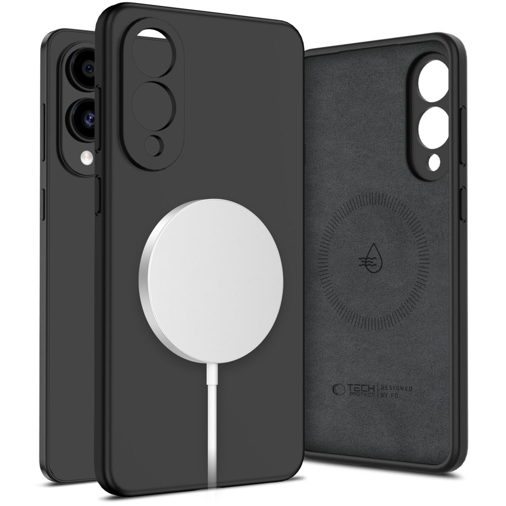 Tech-Protect MagSafe-etui i flydende silikone til Samsung Galaxy S25 Edge - sort