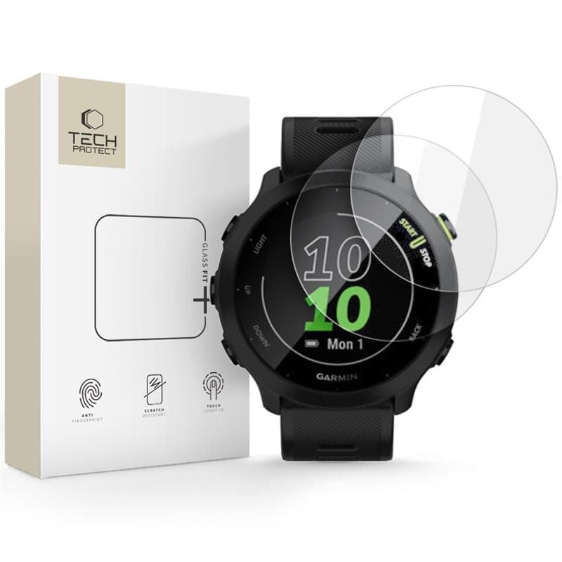 Tech-Protect Glass Fit+ 2-pak hærdet glas til Garmin Forerunner 55 - klar