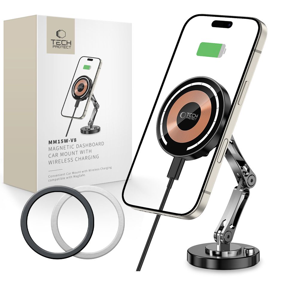 Tech-Protect MM15W-V8 Magnetisk bilholder til instrumentbræt med MagSafe 15W - Sort