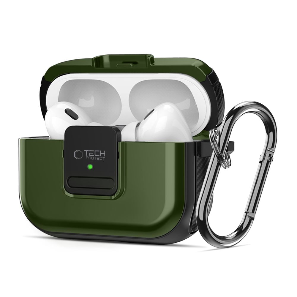 Tech-Protect Defender Hook MagSafe-etui med karabinhage til Apple AirPods Pro 1 / 2 - Grøn