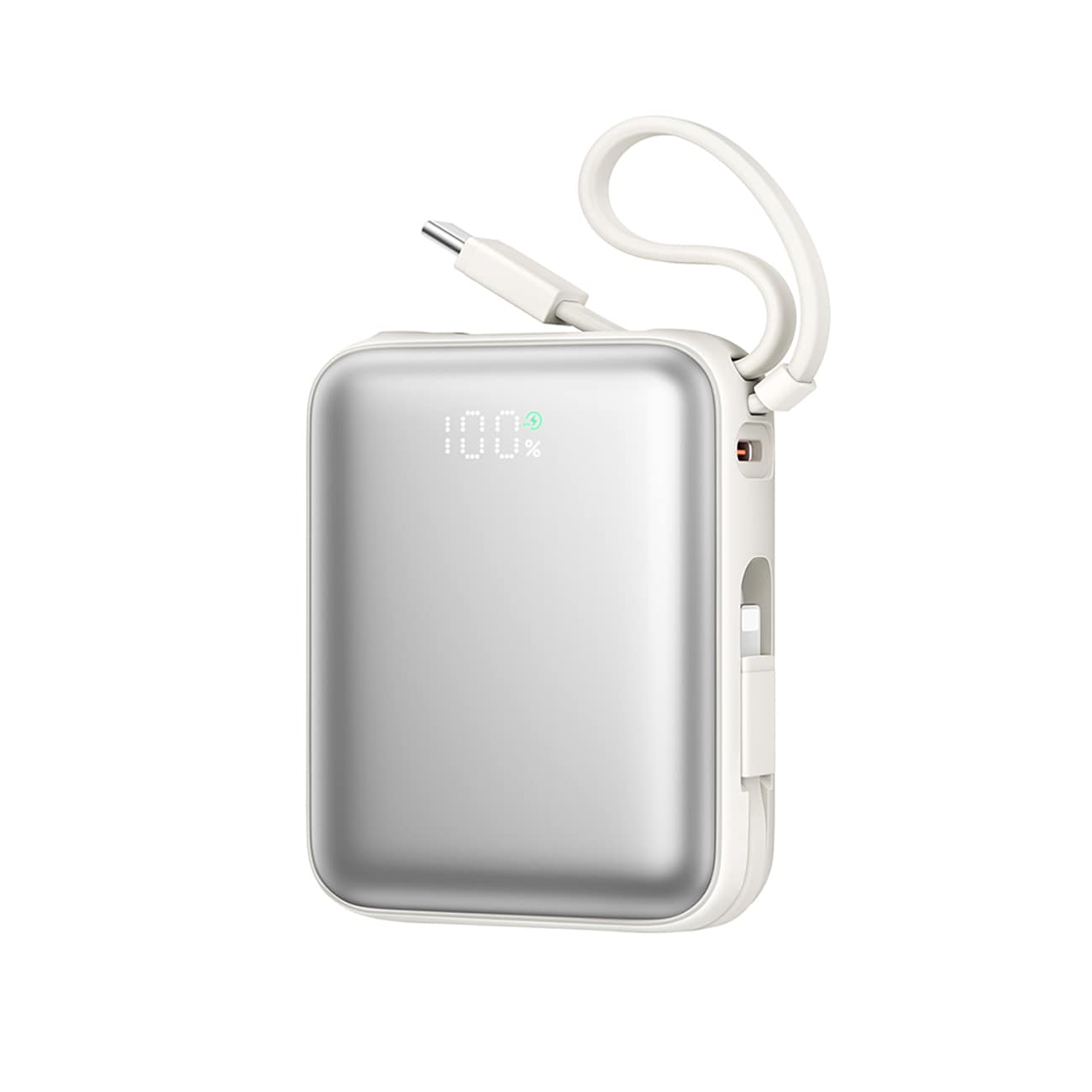 Joyroom JR-PBF27 10000mAh 22.5W Powerbank med indbyggede USB-C- og Lightning-kabler - Hvid