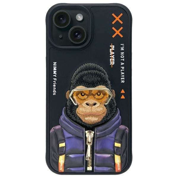 Nimmy Cool&Cute 2.0 Monkey-etui til iPhone 15 - sort