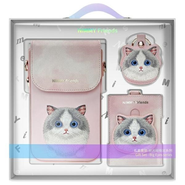 Nimmy Big Eyed Pet 2.0 Cat 3-i-1-telefontaske + pung + sporingsetui - Pink