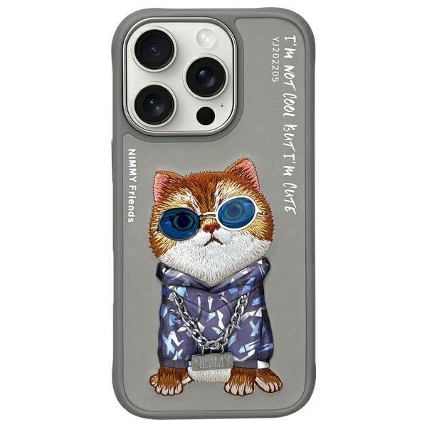 Nimmy Glasses Cool Cat-etui til iPhone 16 Pro Max - grå