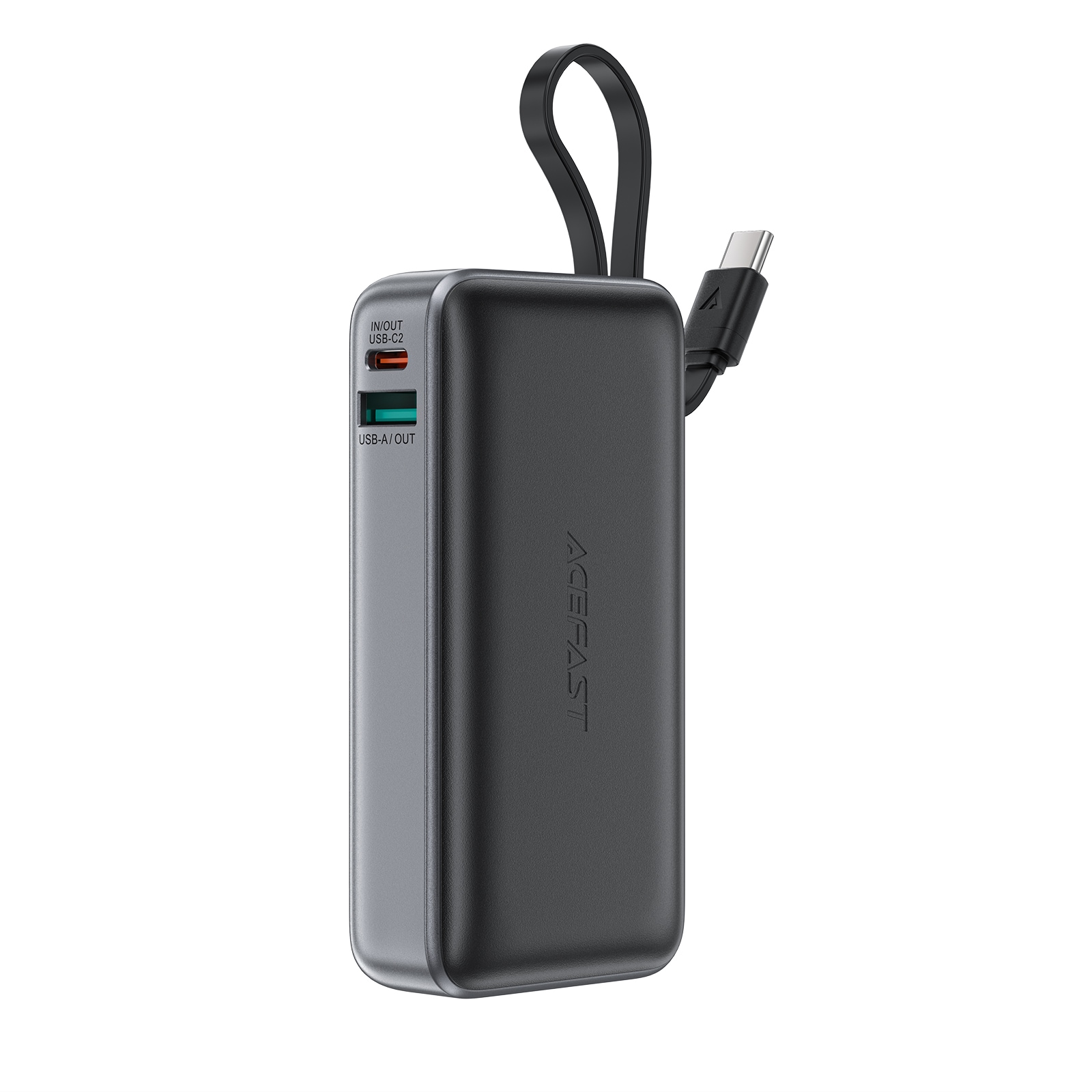 Acefast M7-10000 PD30W Powerbank med indbygget kabel - Sort