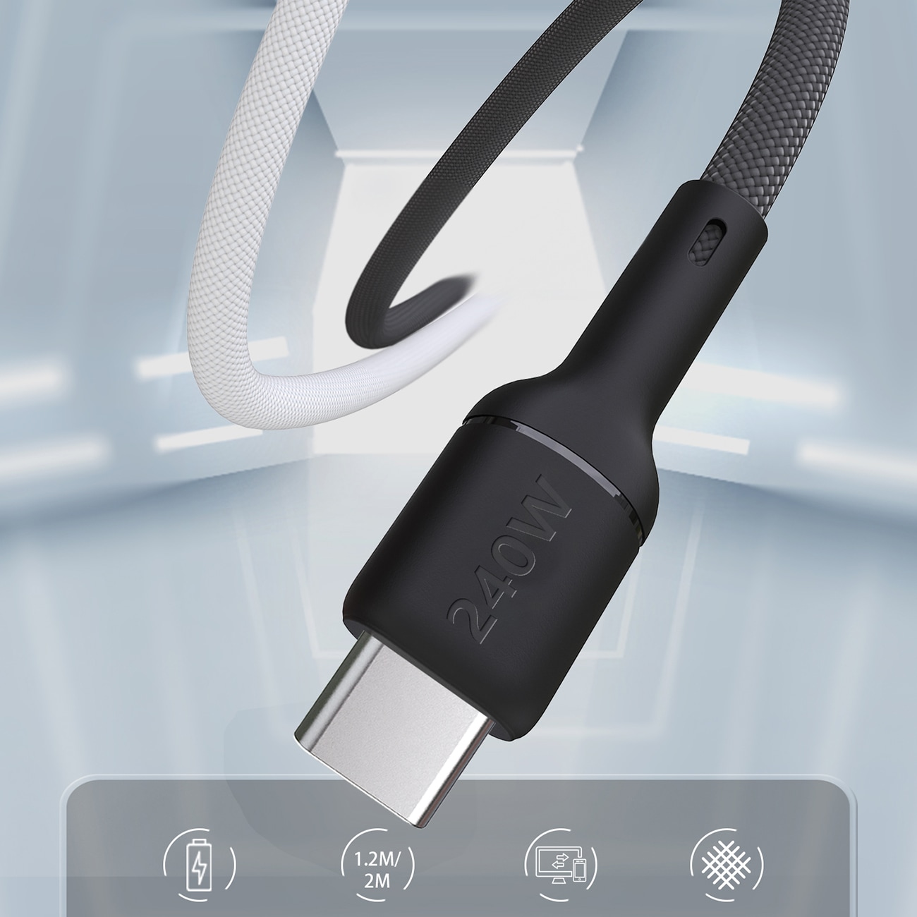 Dudao L9C Max 240 W USB-C-kabel, 2 m – Svart / PD-kabel / USB-C-opladerkabel