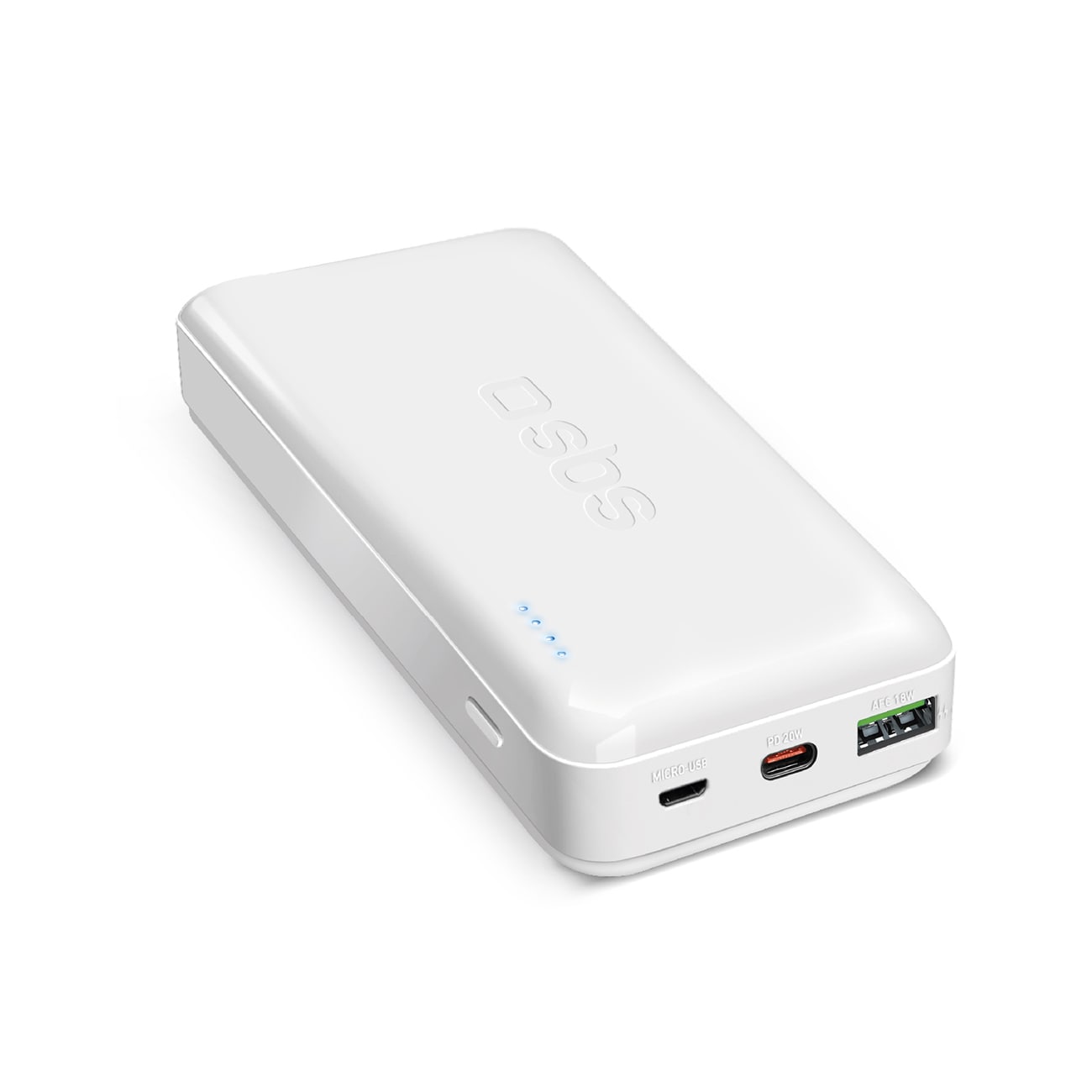 Powerbank SBS TTBB20000PD20W 20000 mAh 20W strømforsyning med MicroUSB, USB-C, USB-A - hvid