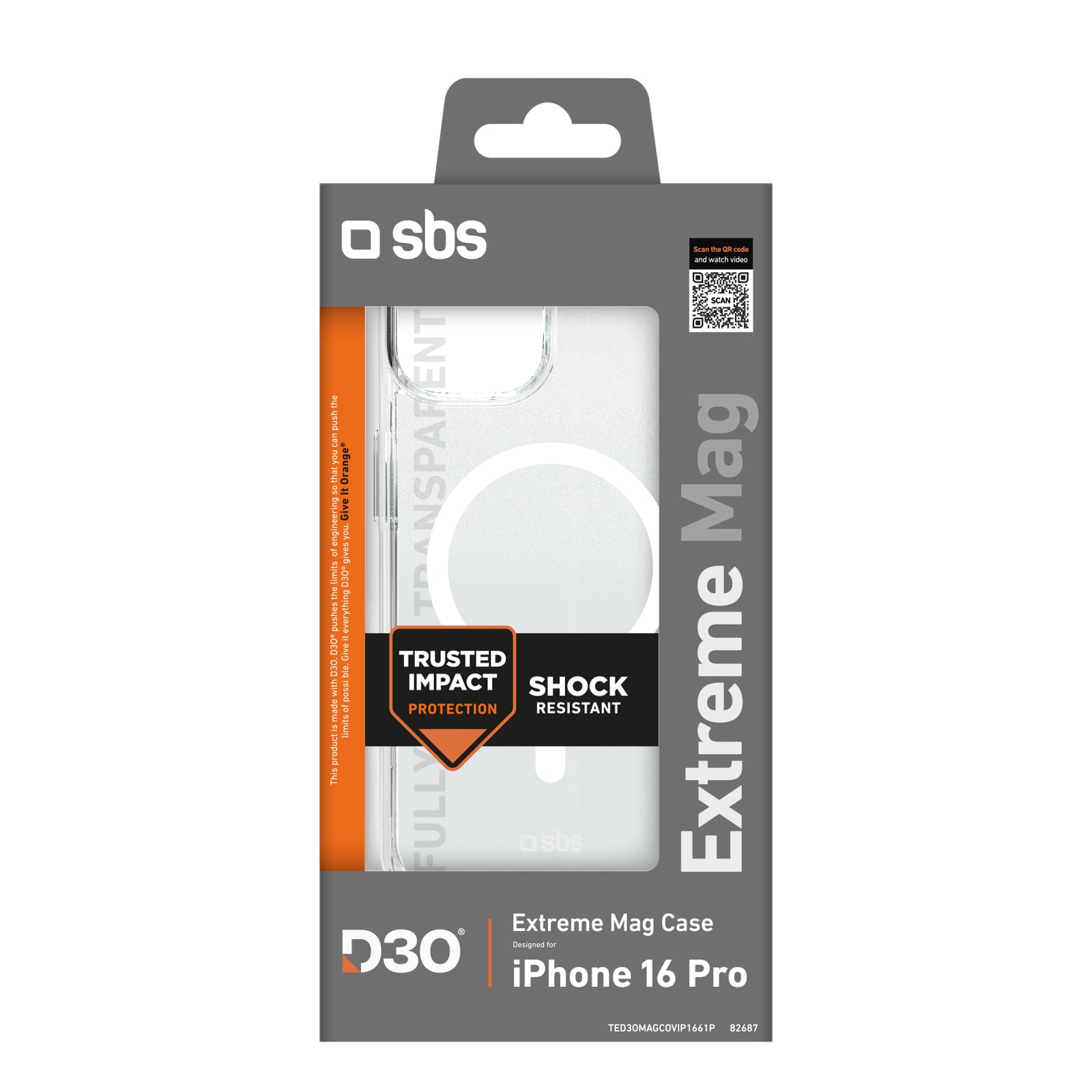 SBS Extreme Mag D3O MagSafe-etui til iPhone 16 Pro - gennemsigtig