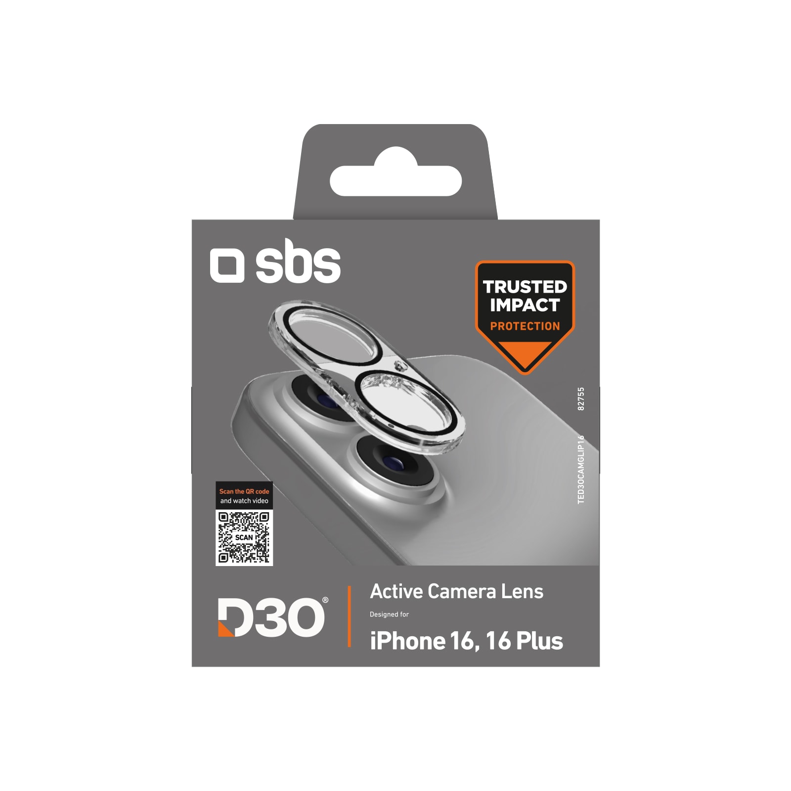 SBS Active Camera Lens D3O hærdet glas til iPhone 16 / 16 Plus