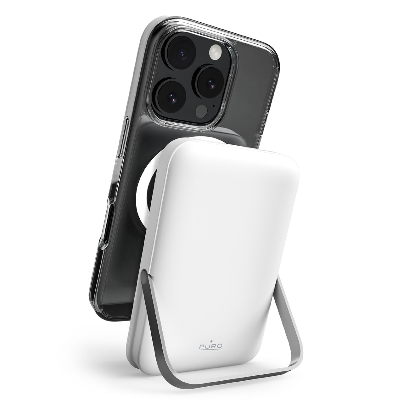 Puro 10000mAh MagSafe trådløs powerbank med aluminiumsstativ - hvid