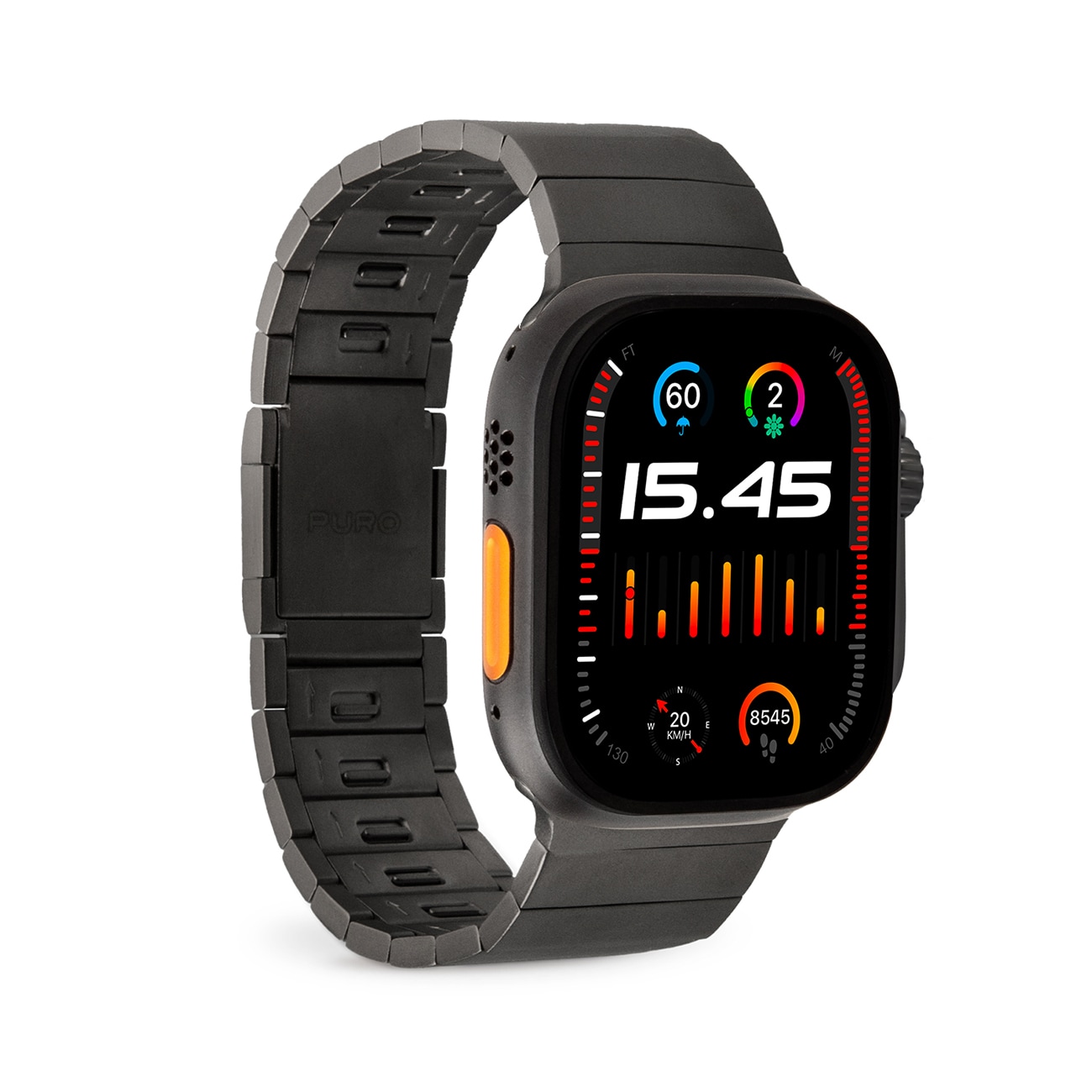 Puro TITAN urrem i rustfrit stål Apple 42/44/45/49mm - Sort