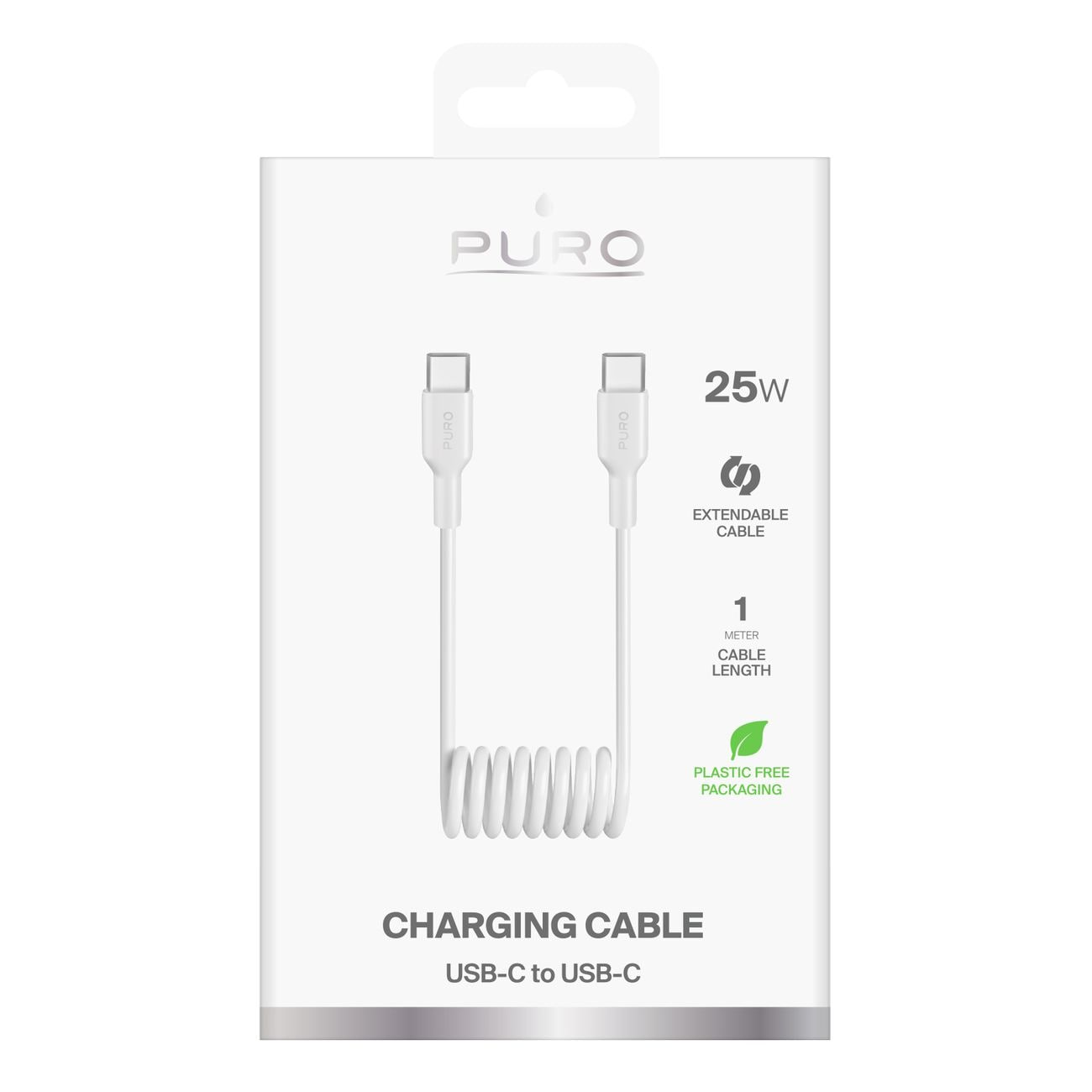 Puro 25W USB-C Spiralkabel - USB-C 1m - Hvid