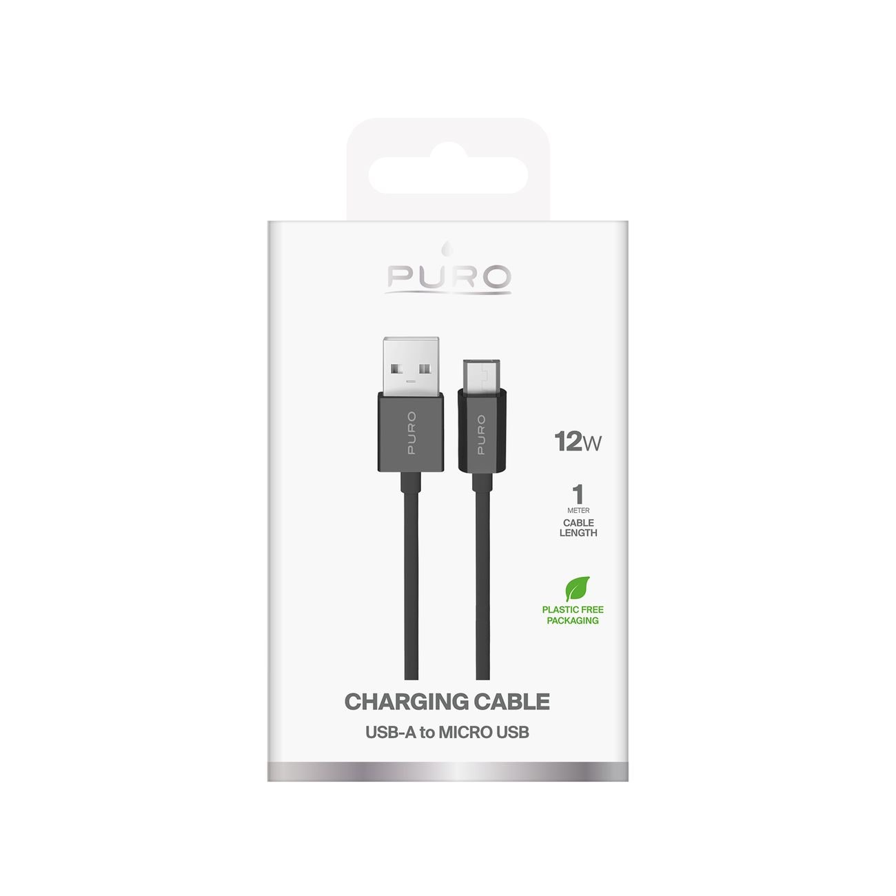 Puro TPE 12W USB-A - microUSB 1m kabel - sort