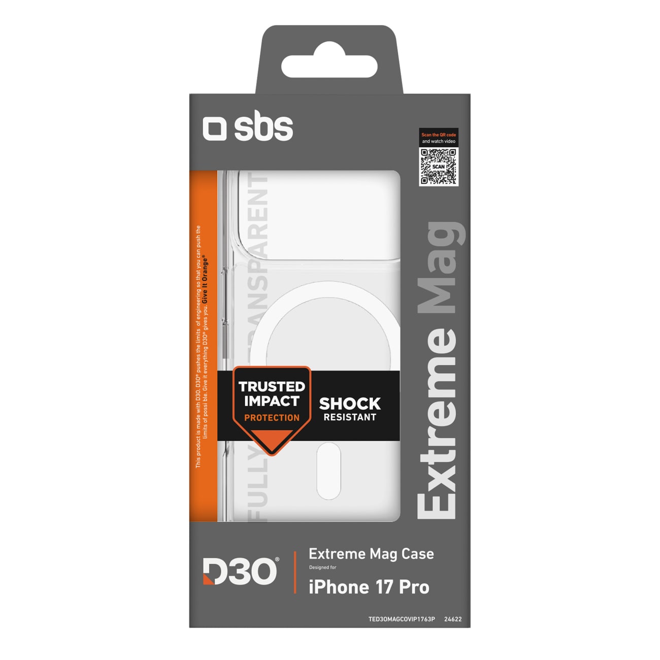 SBS Extreme Mag Case med D3O-teknologi til iPhone 17 Pro - Transparent