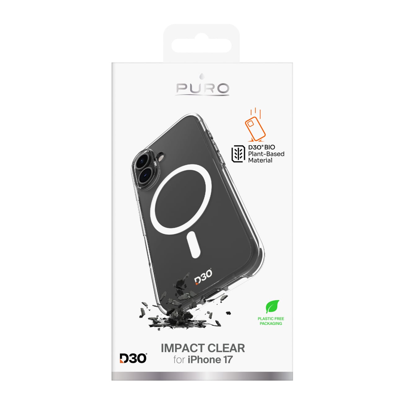 Puro Impact Clear D3O TPU+PC MagSafe-kompatibelt etui til iPhone 17 - Transparent