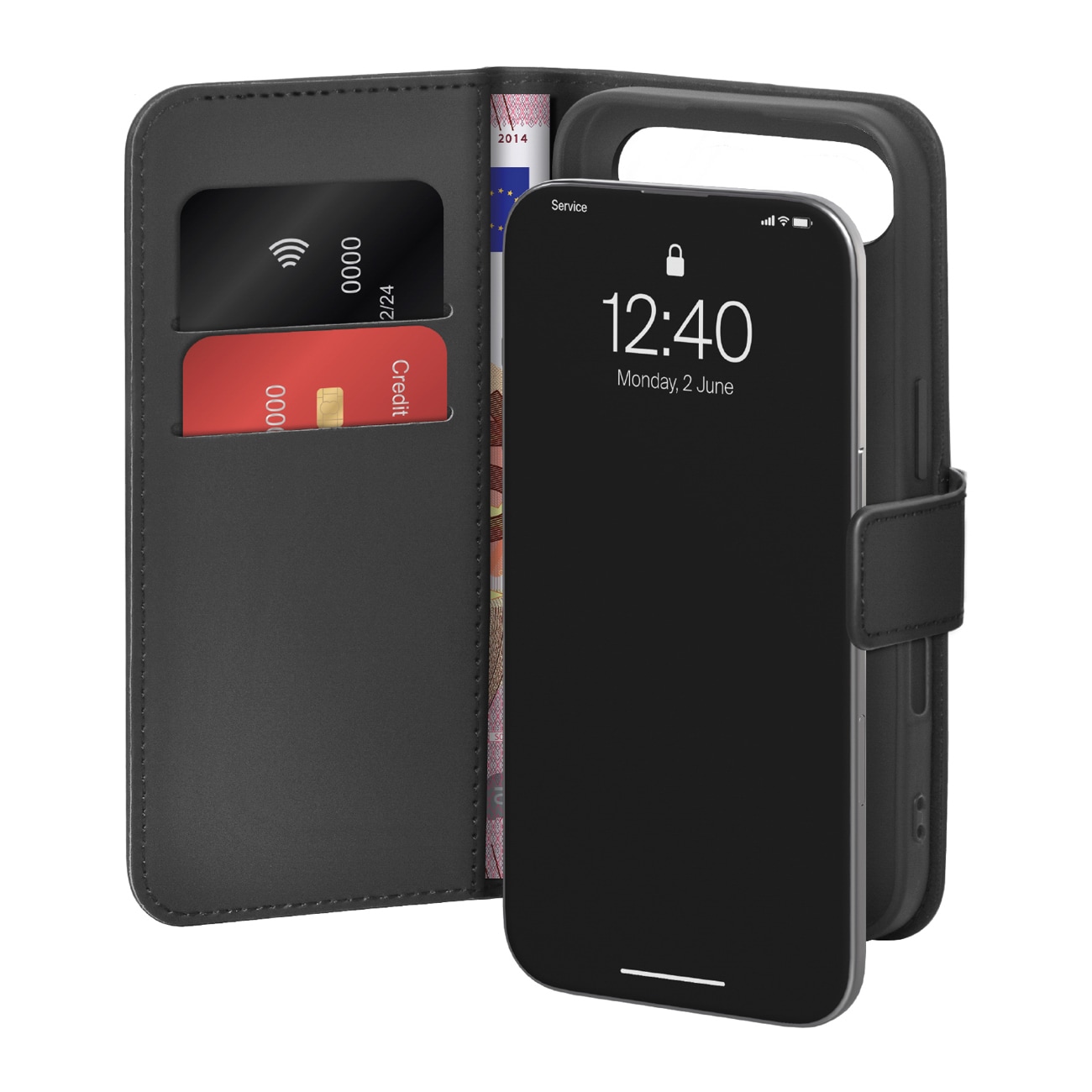 Puro Wallet Stand Case til iPhone 17 Air i øko-læder, klap, tegnebog og stander - sort
