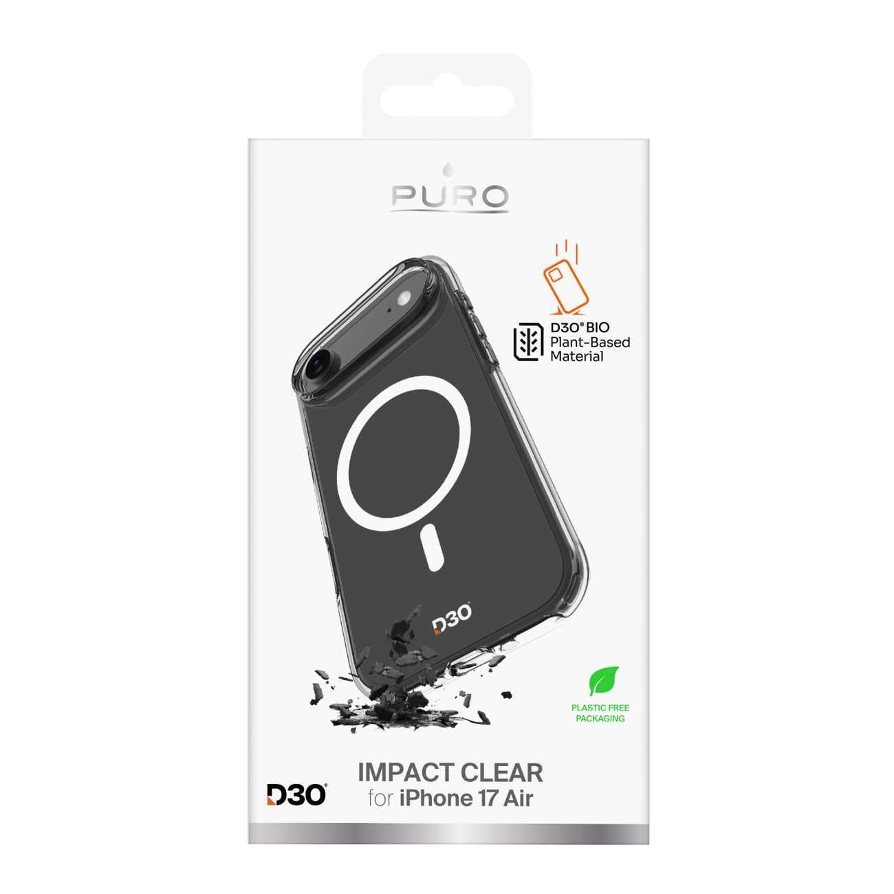 Puro Impact Clear D3O TPU+PC MagSafe-kompatibelt etui til iPhone 17 Air - Transparent