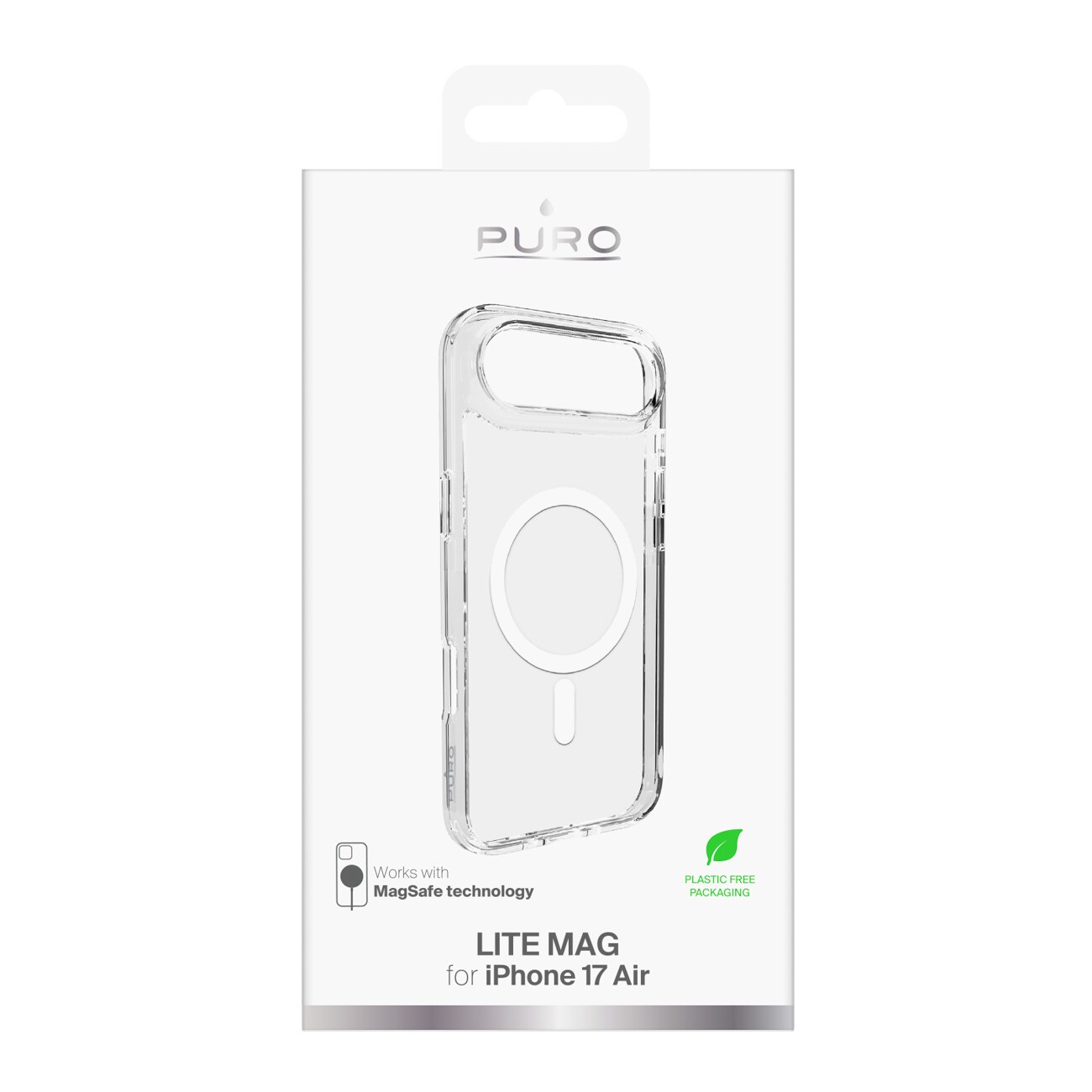 Puro Lite Mag TPU+PC-etui kompatibelt med MagSafe til iPhone 17 Air - gennemsigtigt med hvid ring