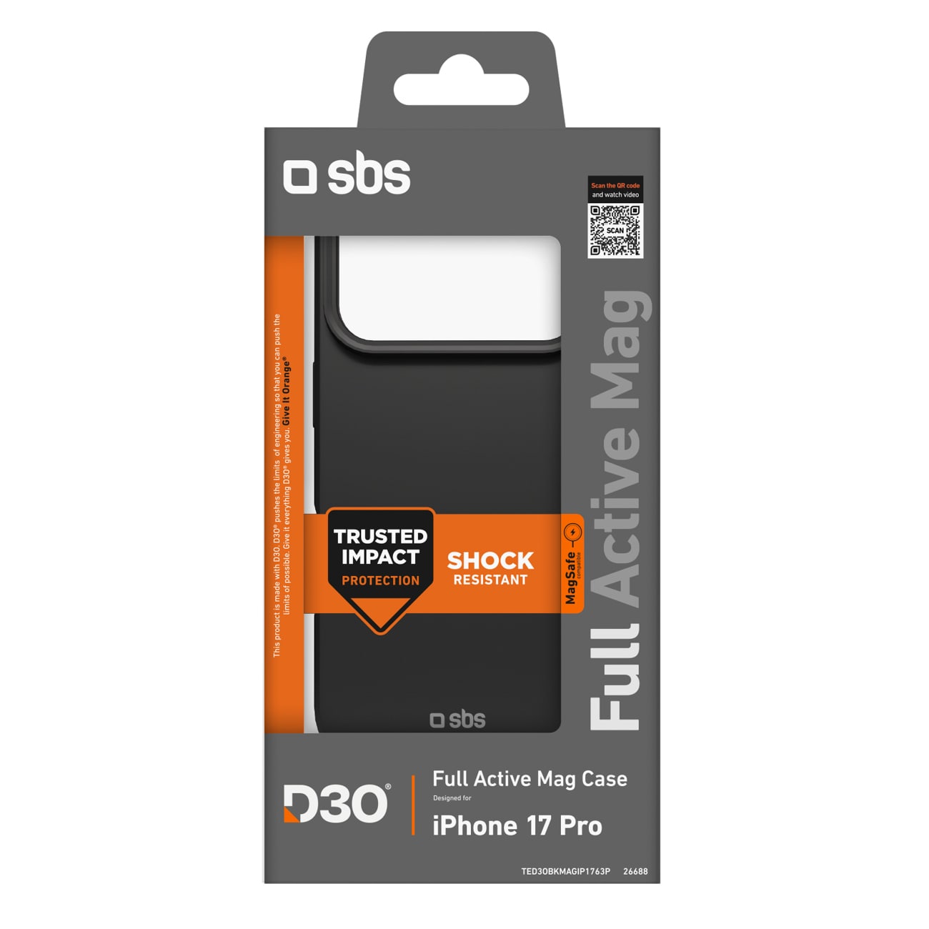 SBS Full Active Mag Case med D3O-teknologi til iPhone 17 Pro - Sort