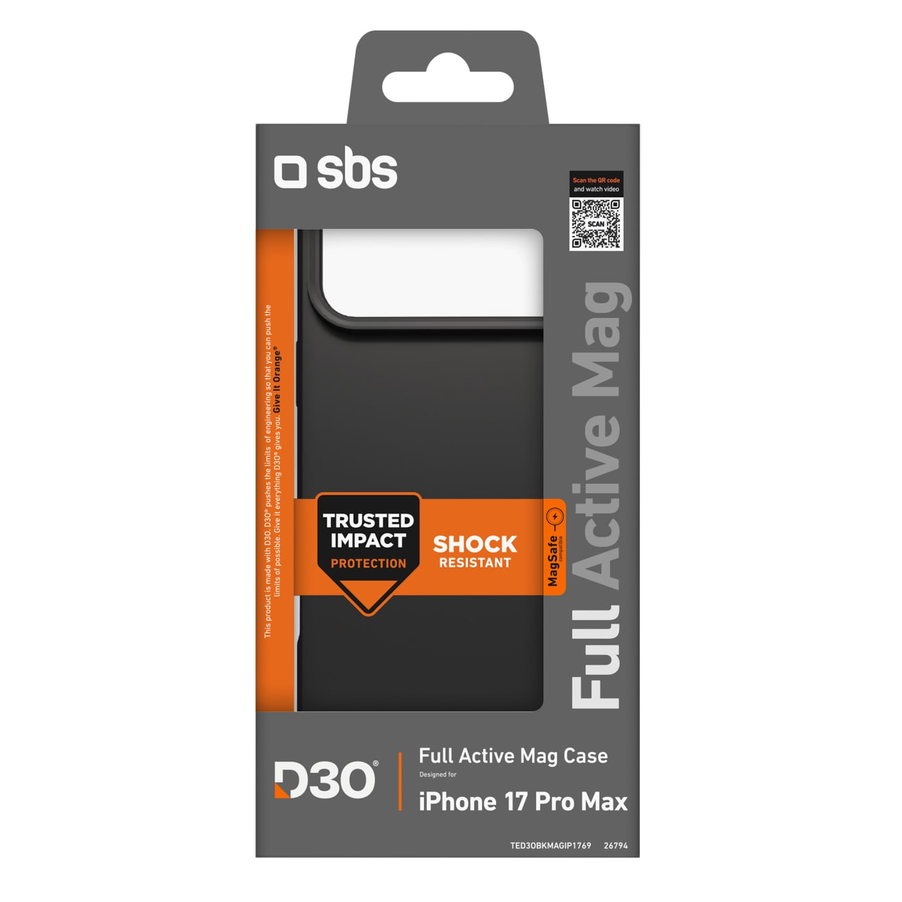 SBS Full Active Mag Case med D3O-teknologi til iPhone 17 Pro Max - Sort