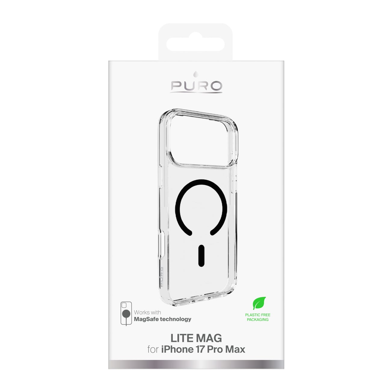 Puro Lite Mag TPU+PC-etui til iPhone 17 Pro Max - gennemsigtigt med sort ring, MagSafe-kompatibel