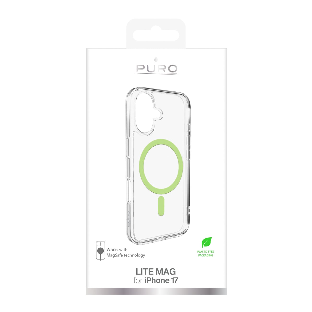 Puro Lite Mag TPU+PC-etui kompatibelt med MagSafe til iPhone 17 - gennemsigtigt med grøn ring