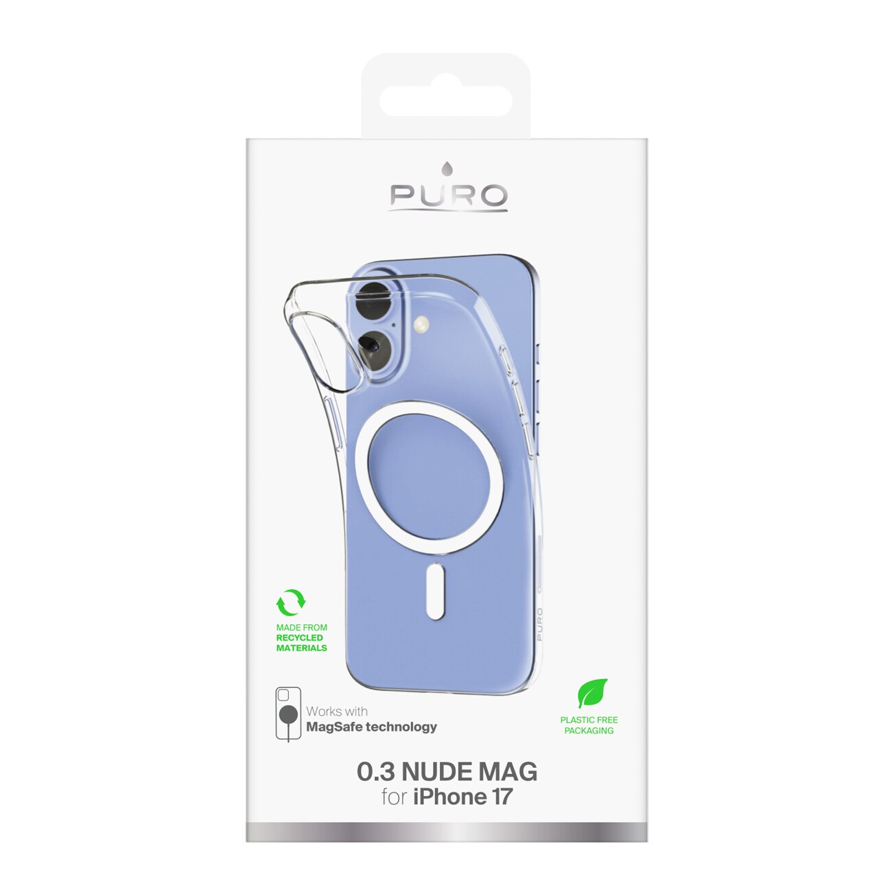 Puro 0.3 MAG Ultra-Slim TPU Etui Kompatibel med MagSafe til iPhone 17 - Transparent