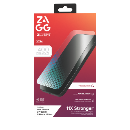 ZAGG InvisibleShield Glass XTR4 Graphene-beskyttelsesglas med blåt lysfilter til iPhone 15/16 Plus
