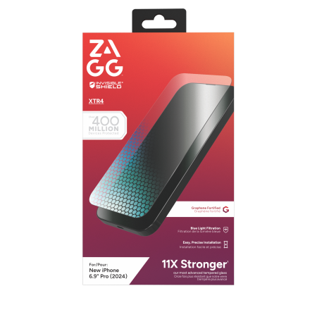 ZAGG InvisibleShield Glass XTR4 Graphene-skærmbeskytter med blåt lys-filter til iPhone 16 Pro Max