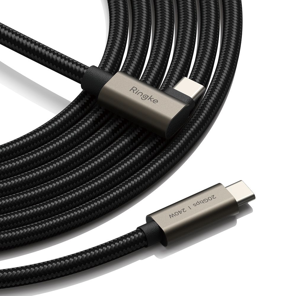 Ringke 3.2 gen. 2x2 USB-C, PD 3.1 240W 2m vinklet kabel - sort