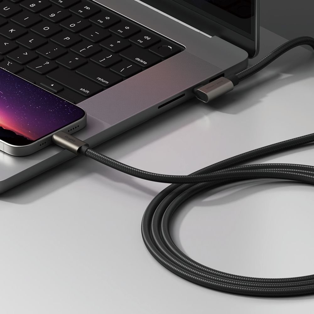 Ringke 3.2 gen. 2x2 USB-C, PD 3.1 240W 2m vinklet kabel - sort