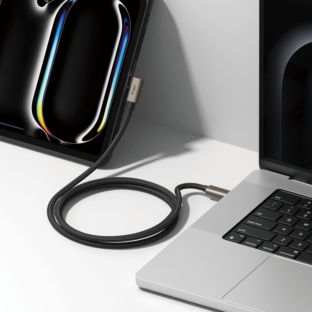 Ringke 3.2 gen. 2x2 USB-C, PD 3.1 240W 2m vinklet kabel - sort