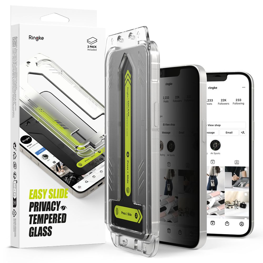Ringke Easy Slide Privacy Glass 2-pak til iPhone 13 / 13 Pro / 14 / 16e