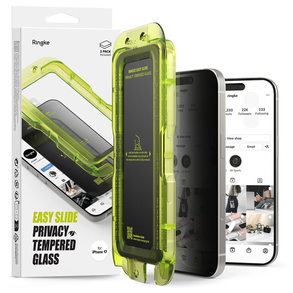Ringke Easy Slide 2-pak Privacy Glass til iPhone 17 - Sort