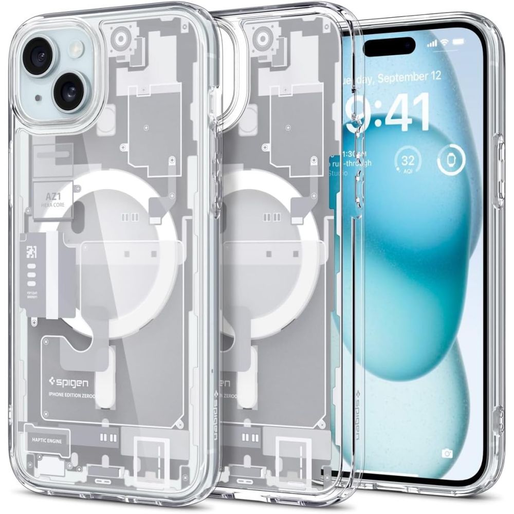 Spigen Ultra Hybrid Mag-etui med MagSafe til iPhone 15 Plus - Hvid (Zero One-mønster)