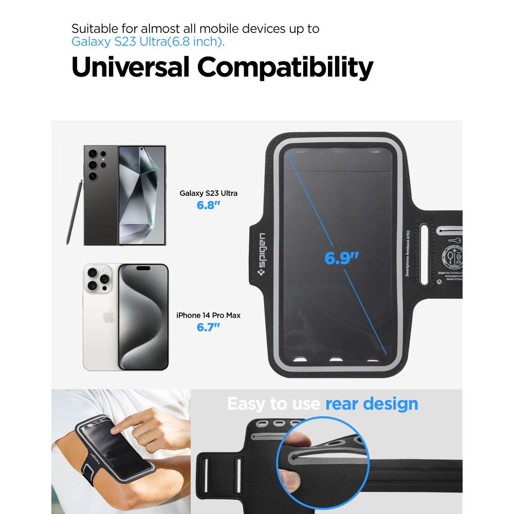 Spigen A703 sportsarmbånd 6,9'' - sort