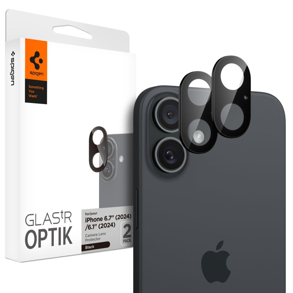 Spigen Optik GLAS.TR kamerabeskyttelse 2-PACK til iPhone 16 / 16 PLUS - Sort