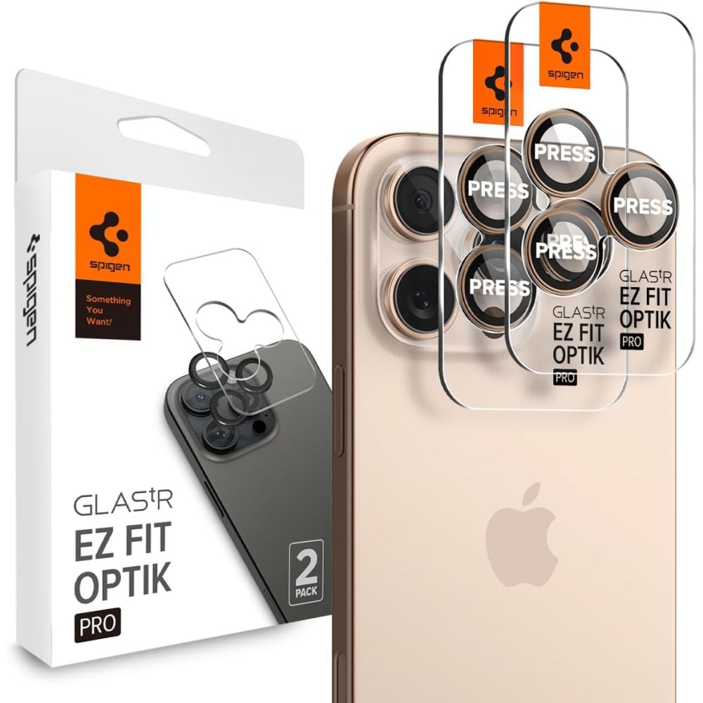 Spigen Optik Pro GLAS.TR "EZ FIT" kamerabeskyttelse 2-PACK til iPhone 16 Pro / Pro Max - Brun